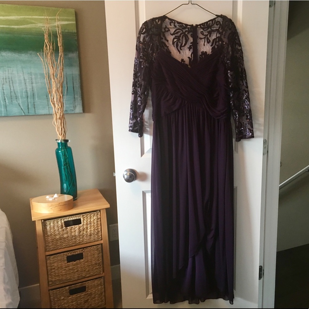 Adrianna Papell Sequined Lace and Chiffon Gown